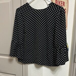 Black and White Polka Dot Bell Sleeve Women's Top